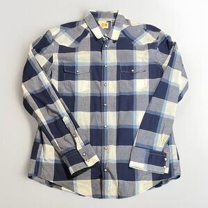 BOSS Orange Blue White Plaid Western Pearl Snap men's Button Down sz XL